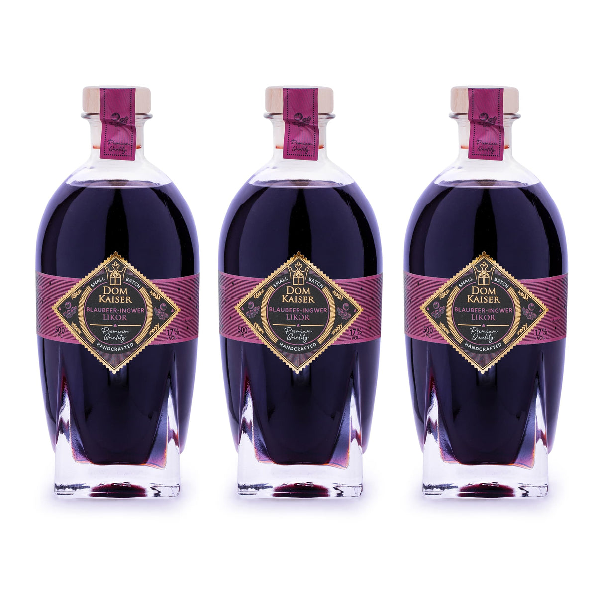 Blaubeer Ingwer Likör Trio 3 × 0,5 L